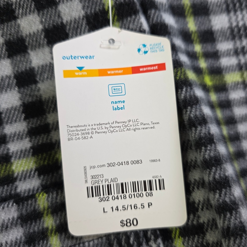 Thereabouts Plaid Overcoat L 14.5/16.5 Plus Neon Trim Viscose Blend Grey Black - Picture 3 of 10